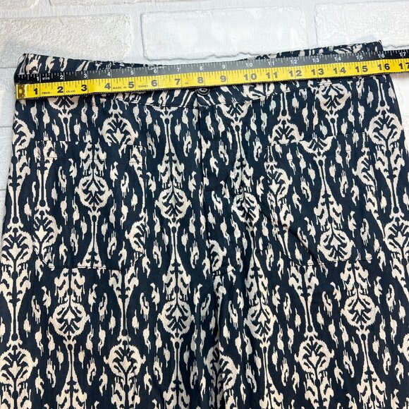 Zara Pants Womens Large Blue Off White Print Straight Leg Button Fly Lightweight - Picture 2 of 16